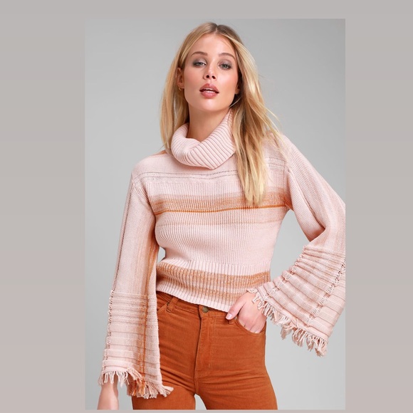 Free People Sweaters - Free People Close To Me Light Blush Pink Striped Bell Sleeve Sweater